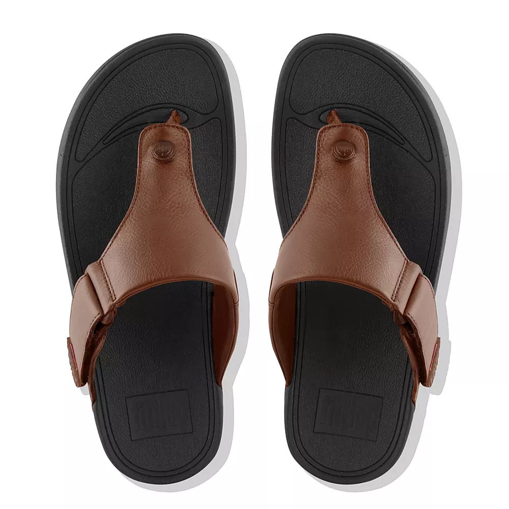 Fitflop TRAKK II Leather Toe-Post Men's Sandals Brown | ZA-O-1853