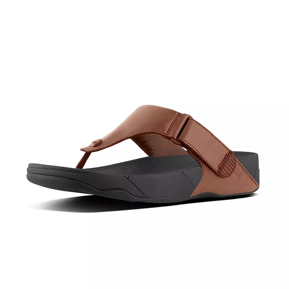 Fitflop TRAKK II Leather Toe-Post Men's Sandals Brown | ZA-O-1853