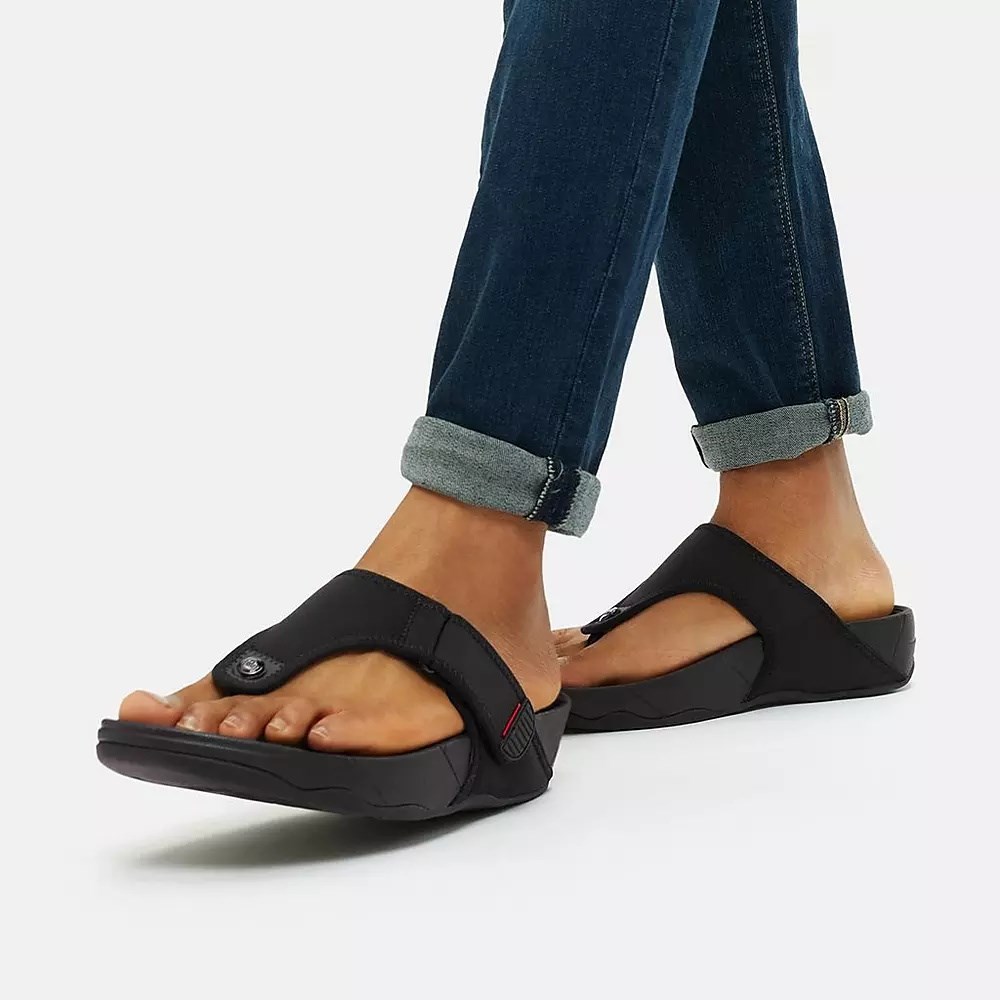 Fitflop TRAKK II Water-Resistant Toe-Post Men's Sandals Black | ZA-F-0489