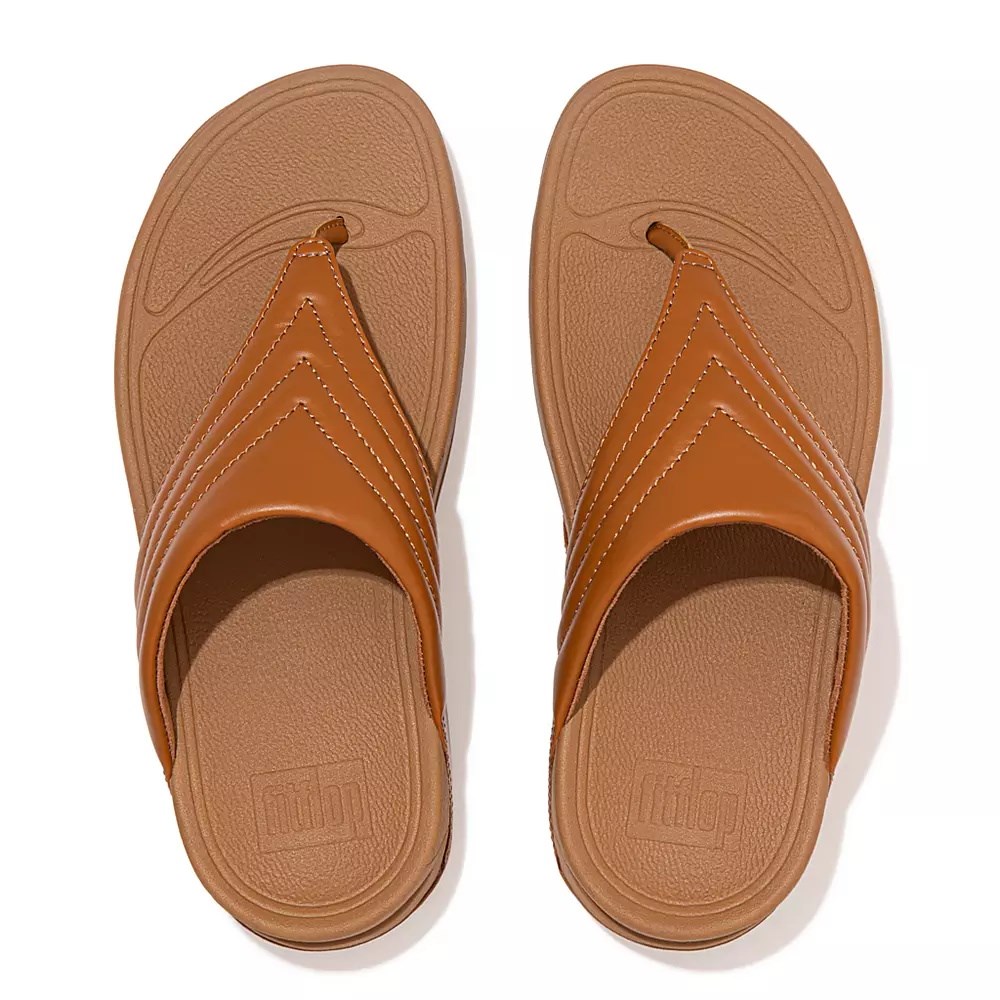 Fitflop WALKSTAR Leather Toe-Post Women's Sandals Light Brown | ZA-H-6750