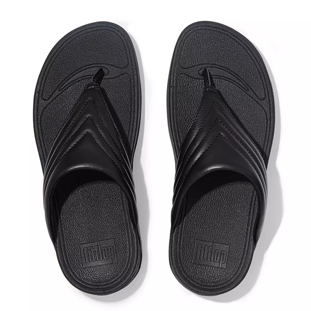 Fitflop WALKSTAR Leather Toe-Post Women's Sandals Black | ZA-M-7453