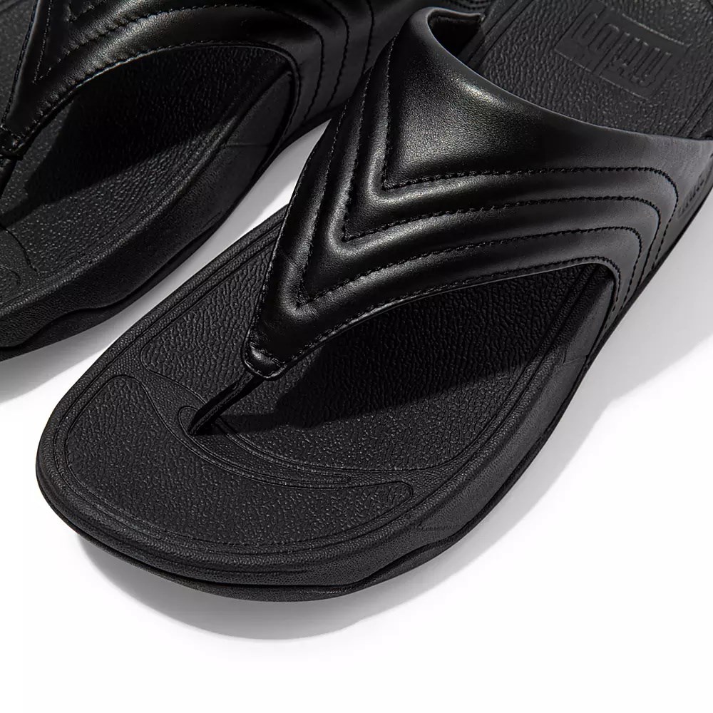 Fitflop WALKSTAR Leather Toe-Post Women's Sandals Black | ZA-M-7453