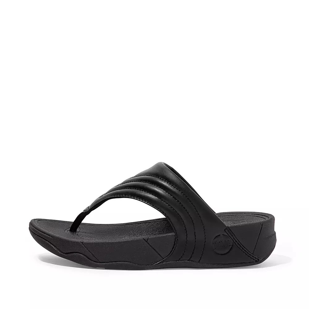 Fitflop WALKSTAR Leather Toe-Post Women\'s Sandals Black | ZA-M-7453