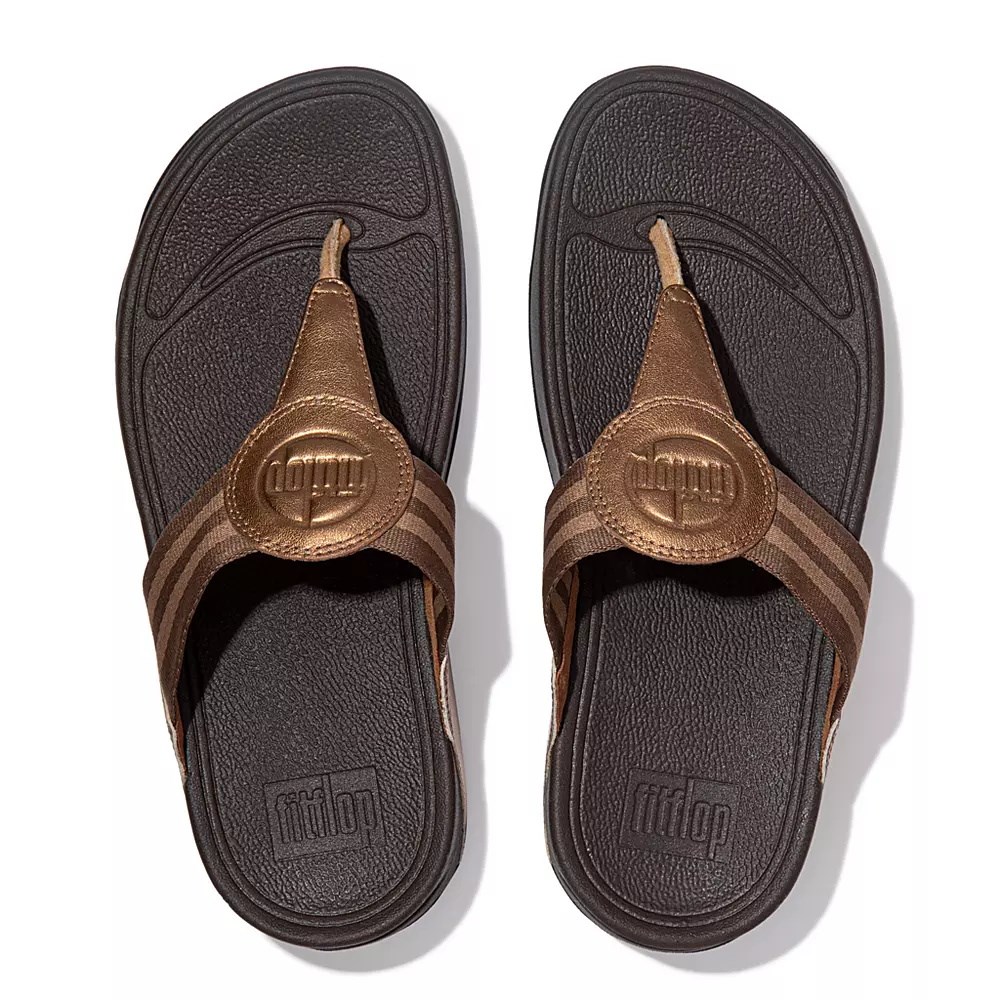 Fitflop WALKSTAR Webbing Toe-Post Women's Sandals Brown / Gold | ZA-C-2985