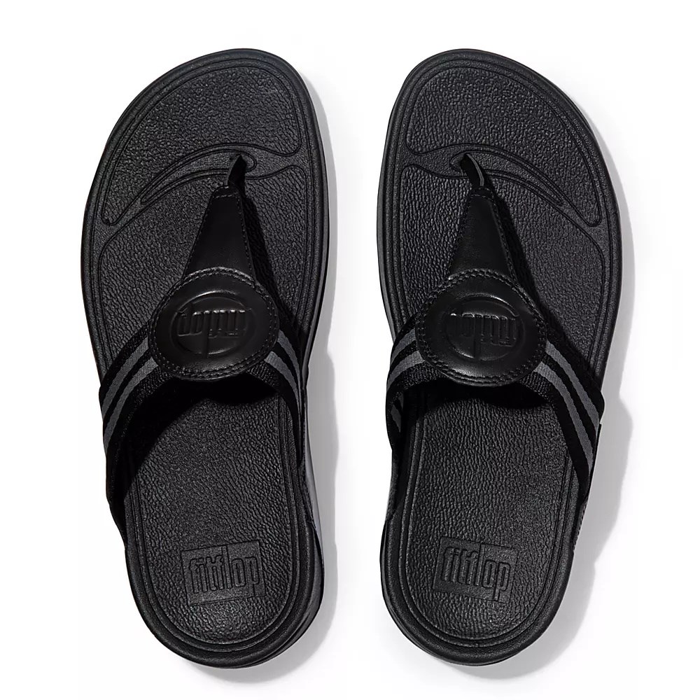 Fitflop WALKSTAR Webbing Toe-Post Women's Sandals Black | ZA-O-7261